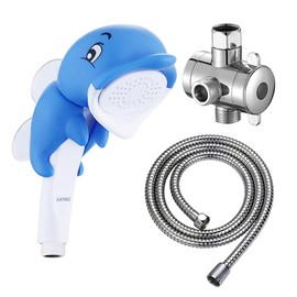 KAIYING Dolphin Children's Shower, Handheld Shower Head for Toddlers, Baby Shower Attachment, Shower Heads, Bath Accessories, Bath Kids Shower Head with Holder, Hose and Diverter Valve