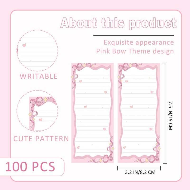 100pcs Pink Bow Notepad Bowknot List to-Do Paper Pad 3.2x7.5