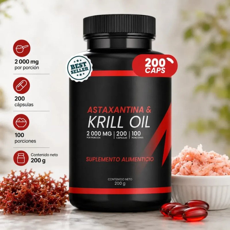 Krill Oil 2000 Mg Con Astaxantina 200 Cápsulas 100 Porciones