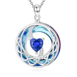 TRISHULA Heart Birthstone Necklace Women's 925 Sterling Silver Moon Celtic Knot Necklace Jewellery Gifts for Women Girlfriend