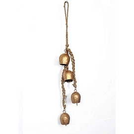 Mango Gifts 4 Golden Iron Bells Vintage Style Garden Decoration 40 cm Length