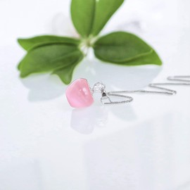 Hiqmic 925 Sterling Silver Cute Apple-Shaped Opal Pendant Necklace White Gold Plated Jewelry 18"_WA99075-Pink