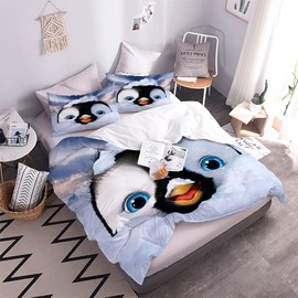 ALABOW Penguin Bed Linen Set 135 x 200 cm 2-Piece with Zip Soft and Comfortable Sleeping Comfort Microfibre Duvet Cover Winter Theme Children's Bedding with Pillowcase 80 x 80 cm