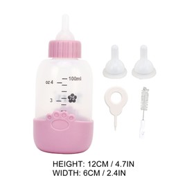 CHICIRIS Pet Nursing Bottle, Portable Paw Pattern Silicone Pet Milk Bottle with 3 Pcs Nipples, Cat Feeding Bottle for Newborn Kittens Hamster Puppies Rabbits (Pink)
