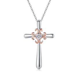 Silwan Cross Necklaces for Women S925 Sterling Silver Cross Necklaces Crucifix Necklace Cubic Zirconia Jewelry Gift for Women Wife Mom