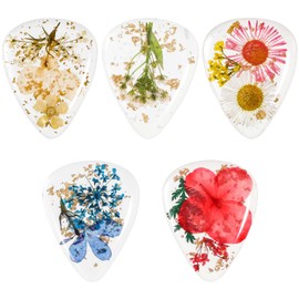 TIESOME Flower Resin Guitar Picks, 5 PCS Dried Flower Guitar Plectrums Heavy Handmade Colorful Guitar Plectrums Artist Guitar Pick for Bass Guitars Ukulele Electric Acoustic, Triangle