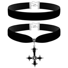 JEWELRYWE Choker Collar Cross Velvet Necklace: Cute Punk Gothic Simple Sexy Cross Stackable Adjustable Length Black Women's Fashion Accessory