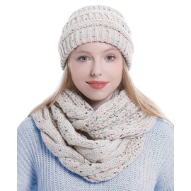 Beanie Hat Set Thick Winter Infinity Knit Scarfs for Women (Confetti)