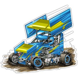 Sprint Car Racing Dirt Race Bumper Vinyl Sticker Decal Motorcycle Stickers Good for Laptop Bumper Skateboard Luggage Sticker for Truck Hardhat Stickers for Men 5"X4.5" sf77
