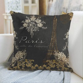 Emvency Throw Pillow Cover Black Vintage Paris City of Love Eiffel Tower Chalkboard Tan Antique Decorative Pillow Case Home Decor Square 18 x 18 Inch Pillowcase
