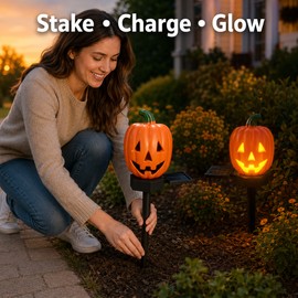 Solar Halloween Stake Light for Yard Decoration – Spooky Pumpkin, Skeleton & Ghost LED Pathway Light for Outdoor Parties