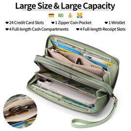 GAEKEAO Wallet for Women Clutch RFID Blocking Leather Wristlet Purse Large Capacity Credit Card Holder with Grip Hand Strap