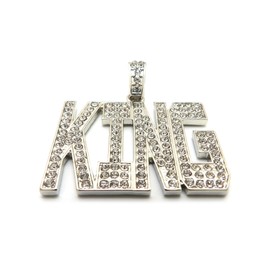 Fashion 21 Hip Hop Iced Out King Pendant 20", 24" Various Chain Necklace in Gold, Silver Tone (Silver / 24" Box Chain)