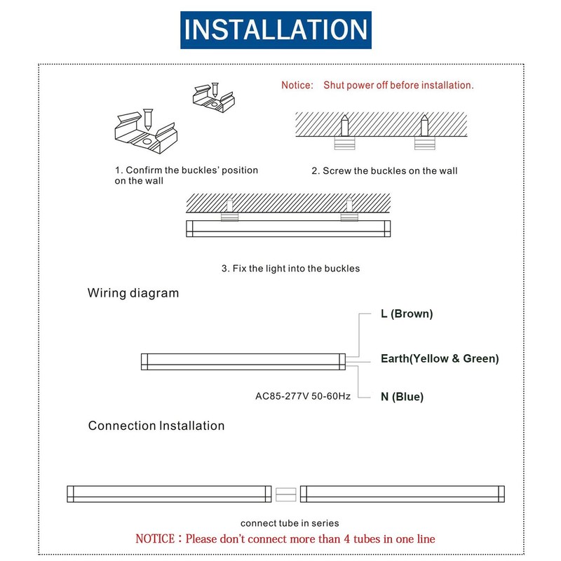 8FT LED Shop Light Fixture, T8 Integrated Tube Light Fixture,