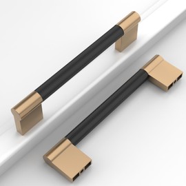 Coinkoly 10 Pack 5"(128mm) Matte Black and Champagne Bronze Cabinet Pulls Knurled Kitchen Cabinet Handles Drawer Pulls Cupboard Hardware for Cabinets