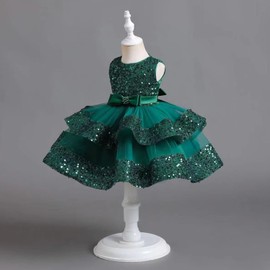 Miipat Baby Girl Dress Princess Tulle Sequins Party Dress Sleeveless Girls Flower Girl Dresses Birthday Wedding Dresses, Green