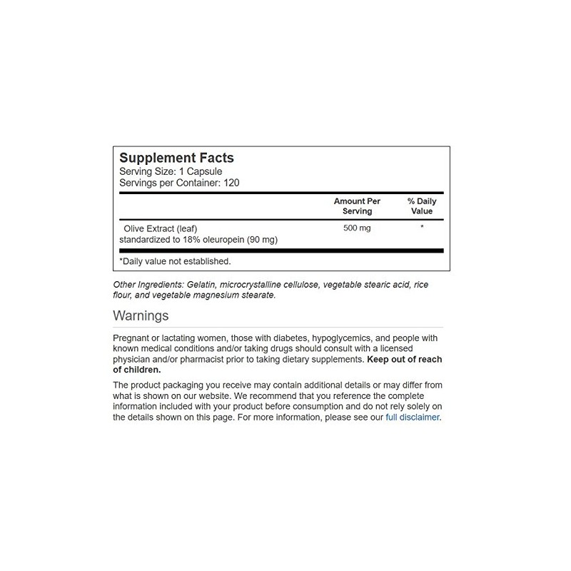 Vitacost Synergy Olive Leaf Extract - Standardized -- 500 Milligram