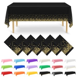 NACHLYNN Pack of 6 Disposable Tablecloth, 137 x 274 cm, Gold and Black, Rectangular Table Cover, Waterproof Garden Tablecloth for Festivals, Party, Weddings, Bridal Showers, Birthday Decorations
