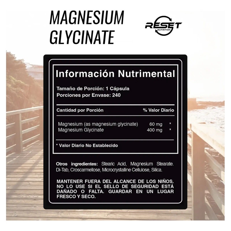 Reset Nutrition Glicinato Magnesio 400mg Estrés 240cáp