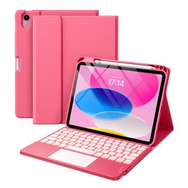Harvopu Harvopu Compatible for iPad 11th 10th Generation Case with Keyboard, Folio Cover with Pencil Holder, Multi-Touch Trackpad, 7 Color Backlit, Detachable Keyboard for iPad (A16) 11th/10th Gen (Pink)