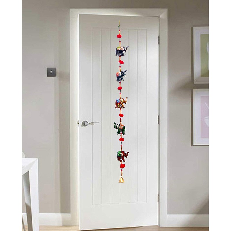 Door Hanging Decorative Five Hand Painted Elephant Stringed Together with