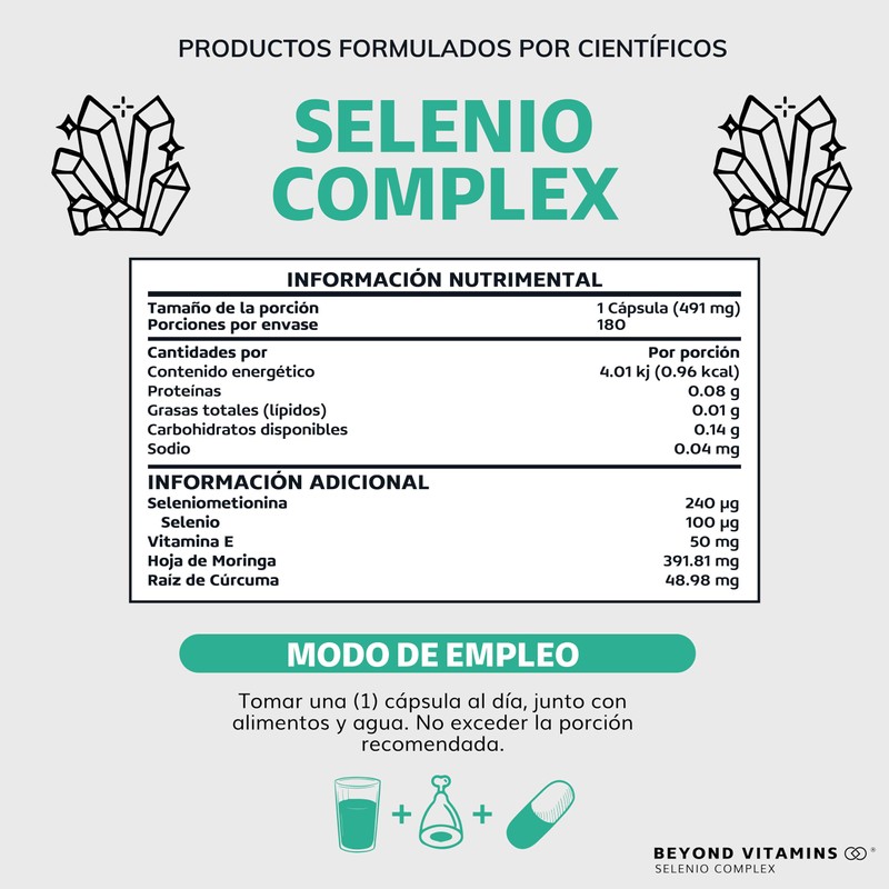 Selenio | Seleniometionina 240mcg, con Vitamina E, Moringa y Raíz