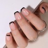 Black French False Nails, Short Square Press On Black Tip