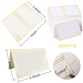 Glamoreal 100 Pcs Place Cards for Table Setting, 2" x 3.5" Elegant Name Placecards with Gold Foil Border for Wedding & Dinner Party, Printable Food Labels for Party Buffet