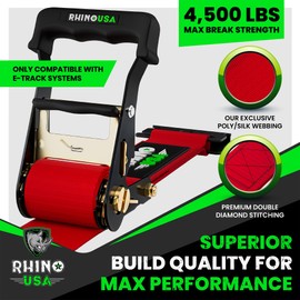 Rhino USA E Track Ratchet Tie Down Straps (4,500lb Break Strength) - Includes (2) Premium 2" x 16' eTrack Tie Downs - Ultimate Heavy Duty eTrack Cargo Strap System for Trailer, Truck, Motorcycle