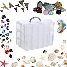 Qezodsx Stackable 3-Tier Clear Plastic Organizer Multi Layer Storage Box with 30 Adjustable Compartments