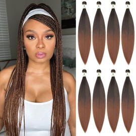Ombre Brown Pre-stretched Braiding Hair,24Inch Yaki Texture Hair Extensions Hot Water Setting Professional Fiber Crochet Braids for Women
