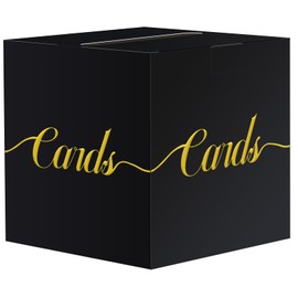 Black Graduation Card Box, Card Box for Party with Gold Foil Embossed Design 9 x 9 x 9 Inch Box for Cards Receiving at Wedding Reception Birthday Bridal Baby Shower Raffle