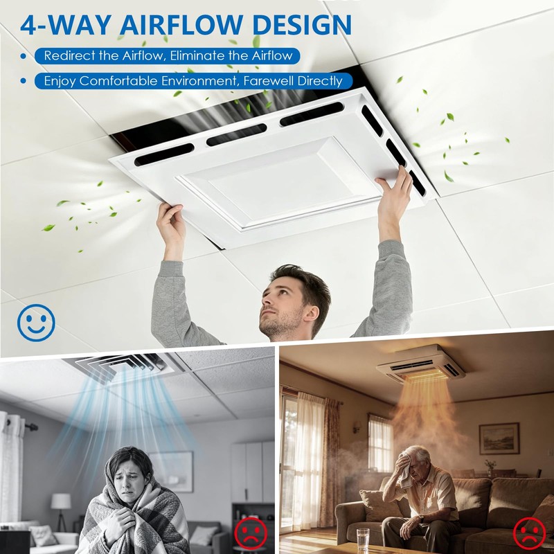 24" x 24" 4-Way Ceiling Air Vent Deflector, Heavy-Duty Plastic