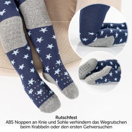 LaLoona Baby Crawling Tights with ABS Sole - Elastic Children's Tights with Non-Slip Nubs - Stars / Blue, Stars/Blue