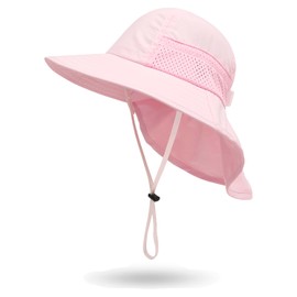 YAMEE Children's Summer Sun Hat Girls Mesh Lightweight Breathable Beach Hat Boys Wide Brim Long Neck Flap Sun Protection Suitable for Children from 6 Months to 12 Years, pink