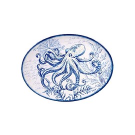 Certified International Octopus Nautical Oval Serving Platter Oceanic 18 x 13.5 Melamine Blue White