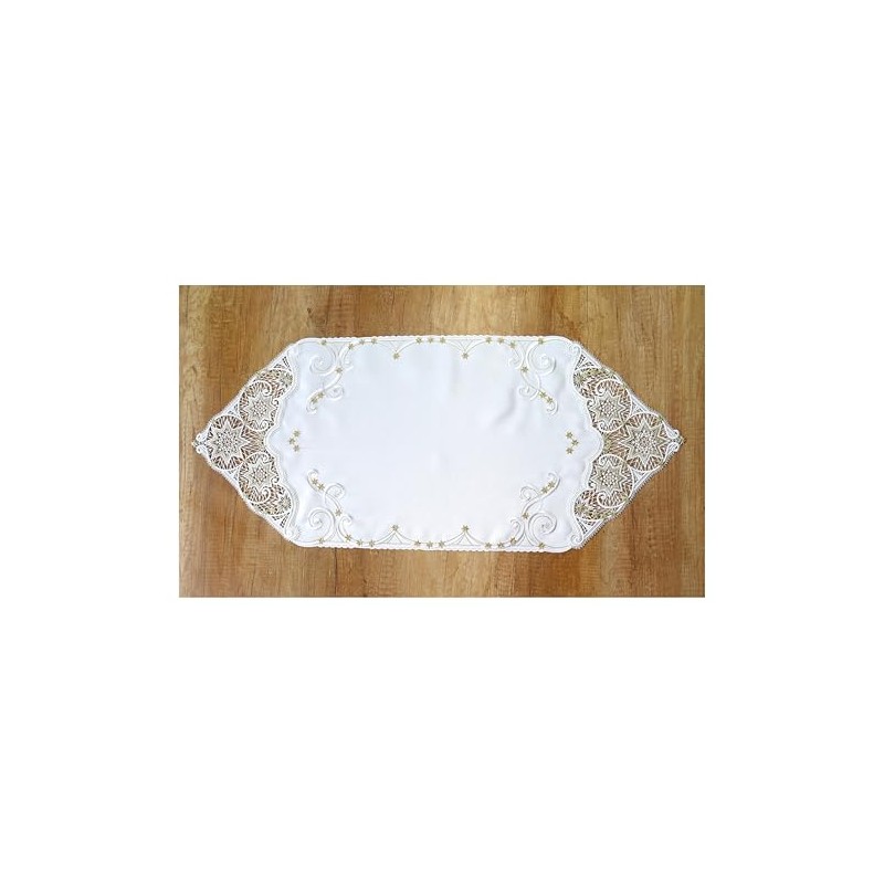 Festive Christmas Table Runner Sandy with Plauen Lace in White/Gold