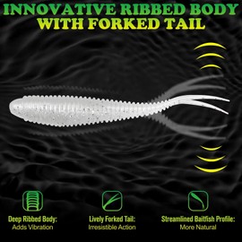 LUCKYFISHING Soft Plastic Baits Forked Tail Fishing Soft Bait for Bass Walleye Trout Crappie Lures Pearl White-3in-40pcs