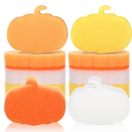 Tioncy 12 Pack Thanksgiving Pumpkin Kitchen Sponges Bulk Fall Dual Sided Scrubber Sponges Dishwashing Non Scratch for Kitchen Accessories Dish Scouring Orange, Yellow, Beige