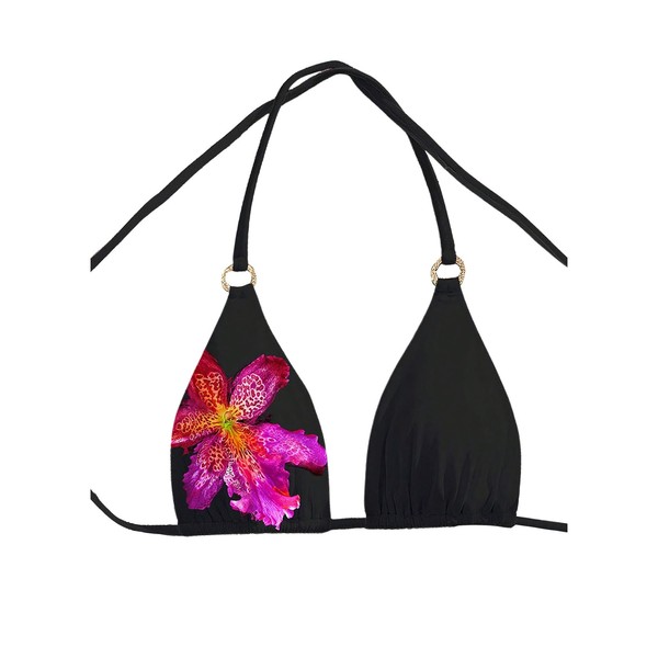 Verdusa Women's Floral Print Halter Bikini Top String Triangle Bra