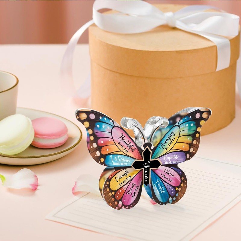 Inspirational Christian Decor Motivational Bible Verse Religious Scripture Gift Butterfly-Shaped