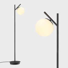 Fulesi Modern Floor Lamp for Living Room Retro Vintage Tall Standing Lamp Mid Century Black Freestanding Lamp Contemporary Glass Floor Lamps for Bedroom Office Hotel