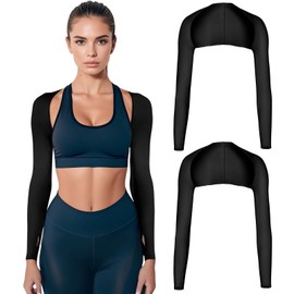 2-Pack Small Size Cool Shawl Arm Covers,Sun UV Protection Cooler Shrug,Arm Sleeve with Finger Hole for Driving Golfing Running Cycling (Black)
