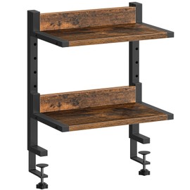 HOOBRO Clamp On Desk Shelf, 2-Tier Desktop Organizer, Space-Saving Desk Shelf with Adjustable Shelves, for Office, Study, Entertainment Accessories, Rustic Brown and Black BF32SJ01