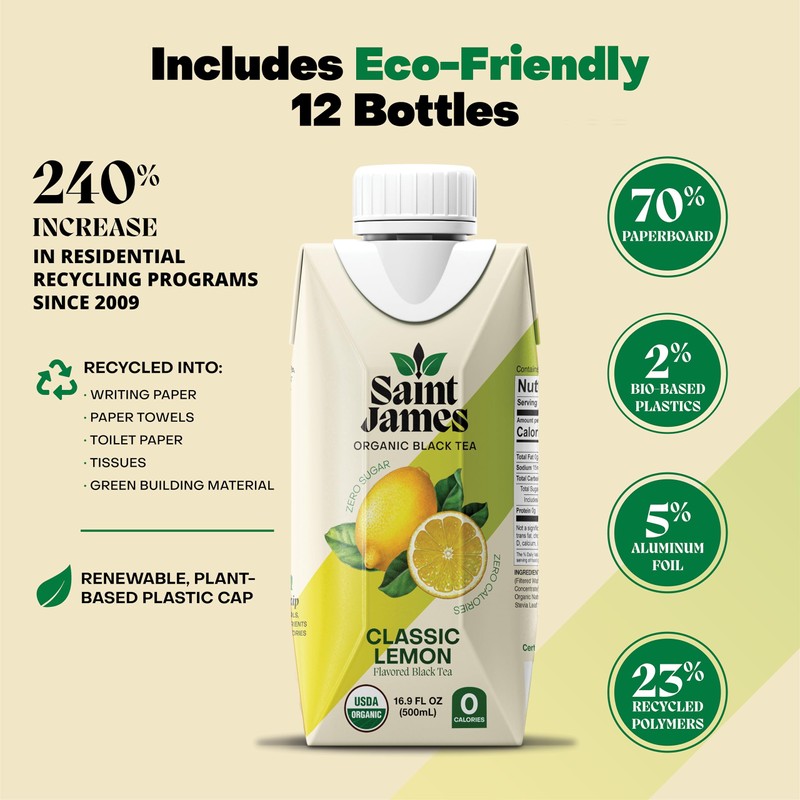 Saint James Organic Black Tea, Classic Lemon, Zero Sugar, Kosher,