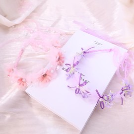 yuruyi Flower Crown Headband for Women - Adjustable Floral Garland Hair Wreath with Crystal Hair Accessories for Hairbands Headpiece Floral Crown for Women (Pink+Purple Beaded, Adjustable)