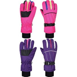 Geyoga 2 Pairs Kids Ski Gloves Toddler Waterproof Snow Gloves Windproof Snowboard Gloves for Boys Girls Outdoor Sport(3-6 Years,Purple, Pink)