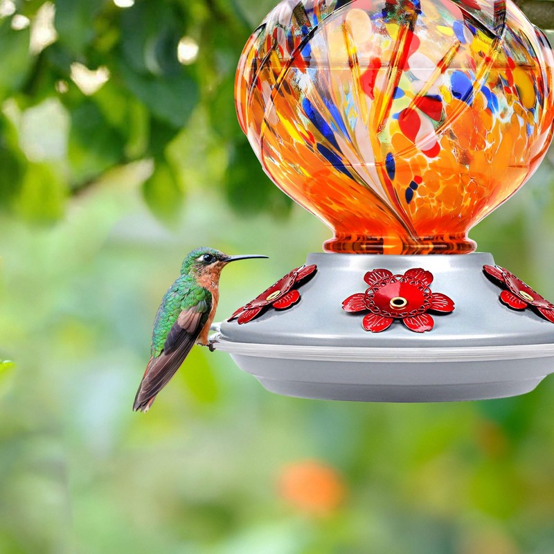 BOLITE Hummingbird Feeder, Hand Blown Glass Hummingbird Feeders for Outdoors