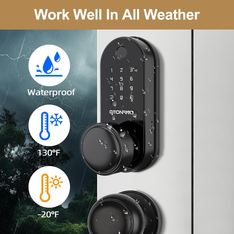 GEONFINO Smart Door Lock with Knob, Keyless Entry Door Lock