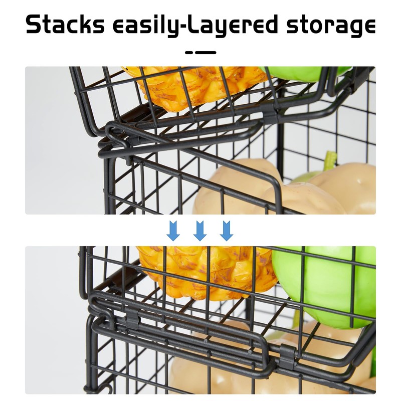 2 Tier Stackable Wire Basket-Kitchen Counter, Pantry Organization and Storage